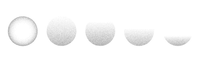 Dotwork grain noise gradient circles. Pointillism gradient pattern. Radial stochastic grange texture. Dotwork stipple halftone effect for tattoo. Dotted sphere, stipple element. Vector background - obrazy, fototapety, plakaty