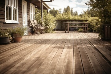 Veranda wooden chairs. Generate Ai