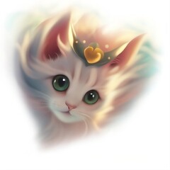 portrait of a cat with blue eyes, cute cat face in the shape of a heart, icon