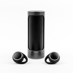 wireless black headphones close-up on a white background, charger, bluetooth