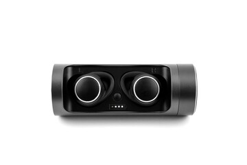 wireless black headphones close-up on a white background, charger, bluetooth