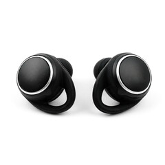 wireless black headphones close-up on a white background, charger, bluetooth