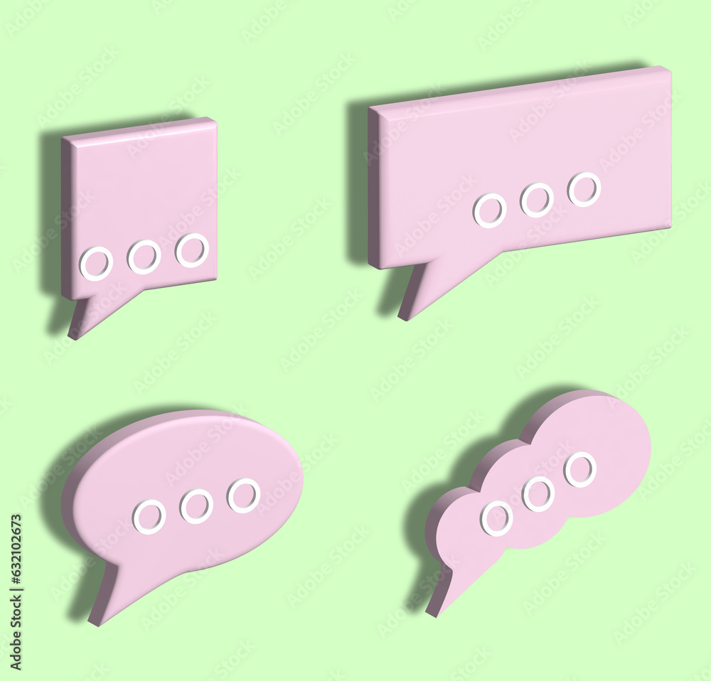 Aufkleber pink various dialog shapes on selenium background, 3d rendering illustration