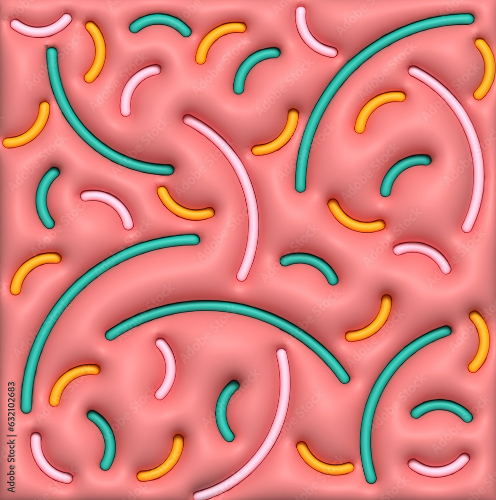 Poster abstract pink background with different shapes, inflated 3d rendering illustration