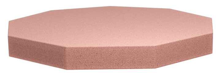 Fototapeta premium low Octagonal prism pink stone cement podium on a transparent background. Sophisticated platform for showcasing products and cosmetics. Opulent mock-up. Base or display for beauty items. PNG, 3D