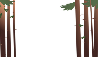 Beautiful nature landscape. Picture frame. Isolated on white background. Plant view. Cartoon fun style. Flat design. Fir-trees and coniferous trees. Vector.