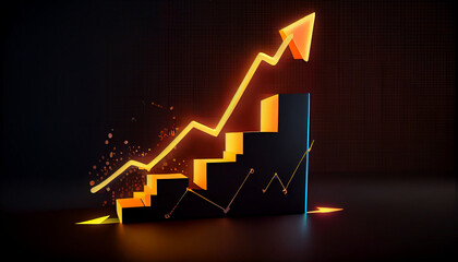 3d Graph showing rise in profits with arrow. Growing graph Business chart Upward trend. Growth success arrow chart Profit growing symbol. Progress bar diagram symbol. Ai generated image - Powered by Adobe