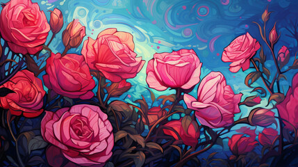 Beautiful pink roses painting.