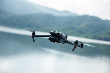 Fototapeta na wymiar Drone flying in summer nature