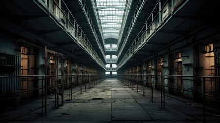Fototapeta premium Rows of prison cells, prison interior.