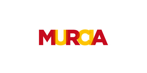 Murcia in the Spain emblem. The design features a geometric style, vector illustration with bold typography in a modern font. The graphic slogan lettering.