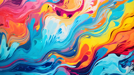 Abstract marbled acrylic paint ink painted waves painting texture colorful background banner - Bold colors, rainbow color swirls waveGenerative Ai