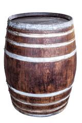 Old oak barrel on white background