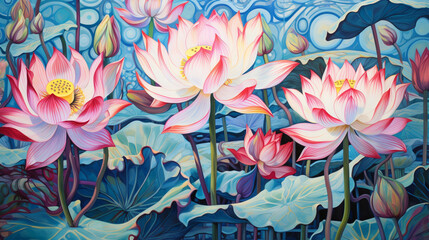 Lotus in the pond painting.