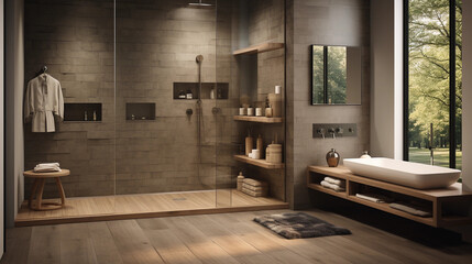 minimalistic design walk shower are simplicity, functionality, and clean lines with a focus on natural materials and subdued colors