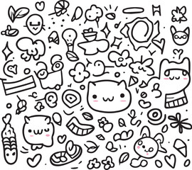 Cute hand drawn doodle kawaii animal set. Vector illustration.