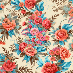Fototapeta na wymiar seamless pattern with flowers,leaf,decoration,spring,pink,vintage,Ai generated