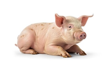 One happy farm animal standing proudly. Cute and funny baby pig isolated on white background