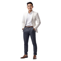 Full body Young handsome asian business man happy face smiling  - obrazy, fototapety, plakaty