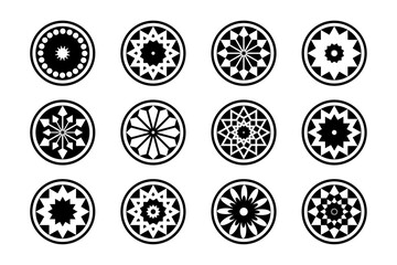 Radial Circle Design Elements. Abstract Circular Black and White Icons.