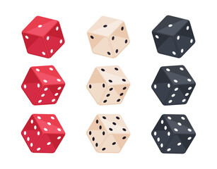Isometric gambling cube pieces. Casino or board games dice. Backgammon game dice 3d vector illustration set