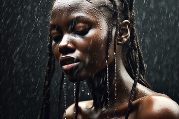 Splash Drops of water spread to face. Emotion female girl. Generative AI. - obrazy, fototapety, plakaty