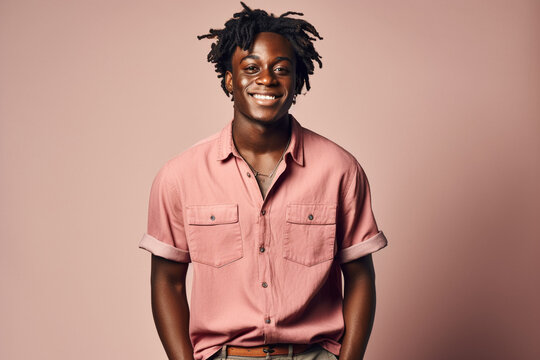 Young Black Man With Stylish Afro Hair Smiling In Studio. Generative AI.