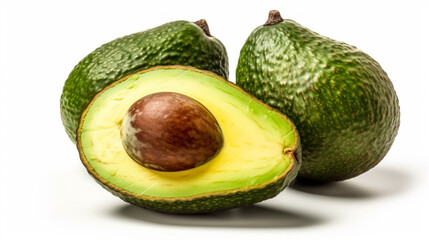 Avocados on white background. Closeup. Generative AI.