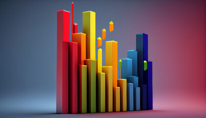 Abstract 3D growth chart ascending coloured bars on solid colour background, abstract graph, Ai generated image 