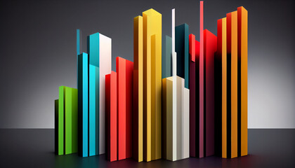 Fototapeta premium Abstract 3D growth chart ascending coloured bars on solid colour background, abstract graph, Ai generated image 