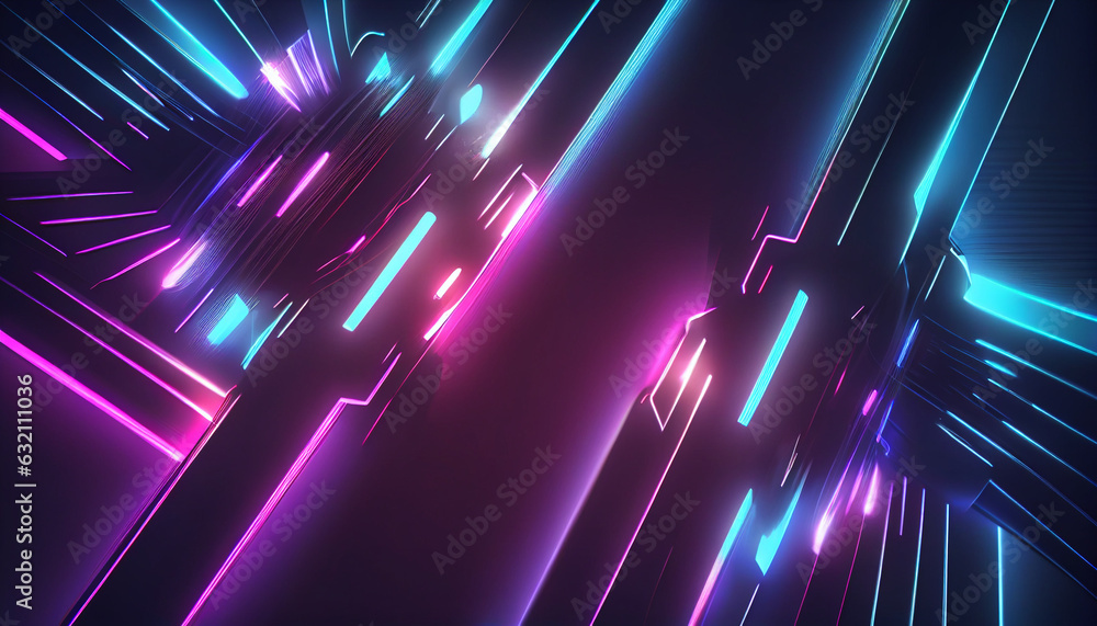 Poster abstract neon lights background with laser rays, and glowing lines, abstract background with glowing
