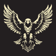 Eagle, hawk, falcon emblem with spread wings, heraldic symbol, bird, predator, wild animal, design,