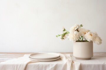 Minimal neutral dreamy and vintage tablescape lifestyle photography for graphic designers, product creators, wedding & event planners and interior designers featuring frame mockup. - obrazy, fototapety, plakaty