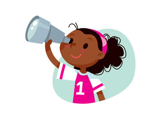 Little girl with binoculars. Cute curious child exploring.