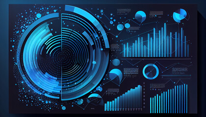 Vector Illustration of Abstract Blue Background with Charts for Analyzing Business Data and Customer Insights,  technology background, Ai generated image