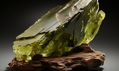 Abstract green epidote stone close-up on a dark background.