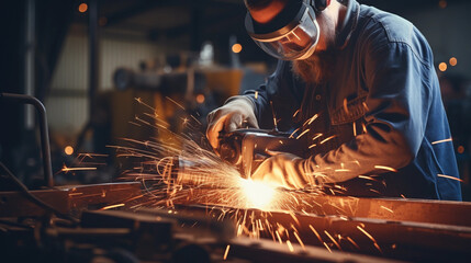 Finishing metal working on lathe grinder machine with lightning sparks