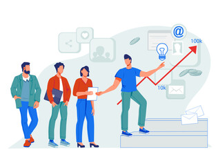 Business people among growing chart and financial briefcase symbols. Financial investment and marketing development strategy, security of deposits, flat vector isolated illustration.