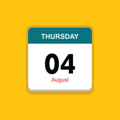august 04 thursday icon with yellow background, calender icon