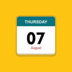 august 07 thursday icon with yellow background, calender icon
