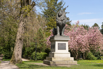 Monument of the Idstedt lion in Flensburg in spring