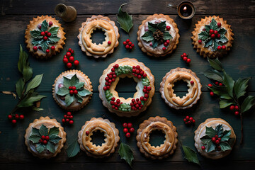 Christmas Miniature Mince Pies with berries and Christmas decor