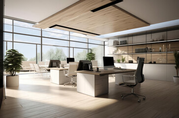 Fototapeta na wymiar Office interior with desks and computers