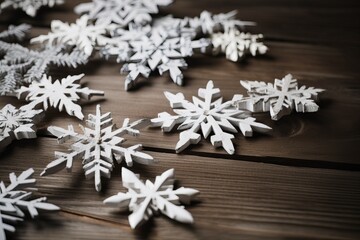 White snowflakes wooden. Generate Ai