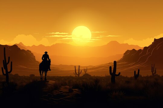 Wild west cowboy sunset. Generate Ai