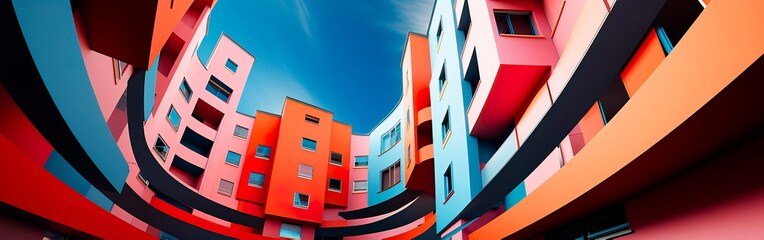 geometric architectural composition with dynamic shapes and bold contrasts.