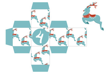 Advent Calendar Printable Gift Box. Gift box printable template. New Year and Christmas concept. Number 4