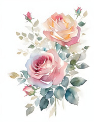 A bouquet of watercolor roses is perfect for decorating paintings.