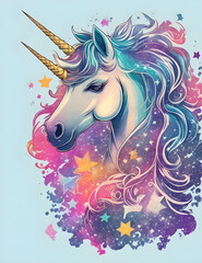 Naklejka premium Unicorn vector illustration in the galaxy. Generative ai.
