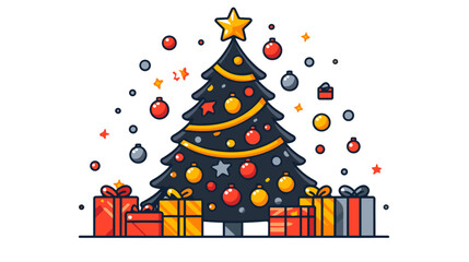 Drawing of a Christmas tree with gifts on a white background minimalism vector